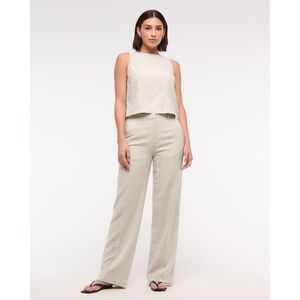 A&F Sloane High Rise Tailored Linen Wide Leg Pant - Tan - 33 Short
